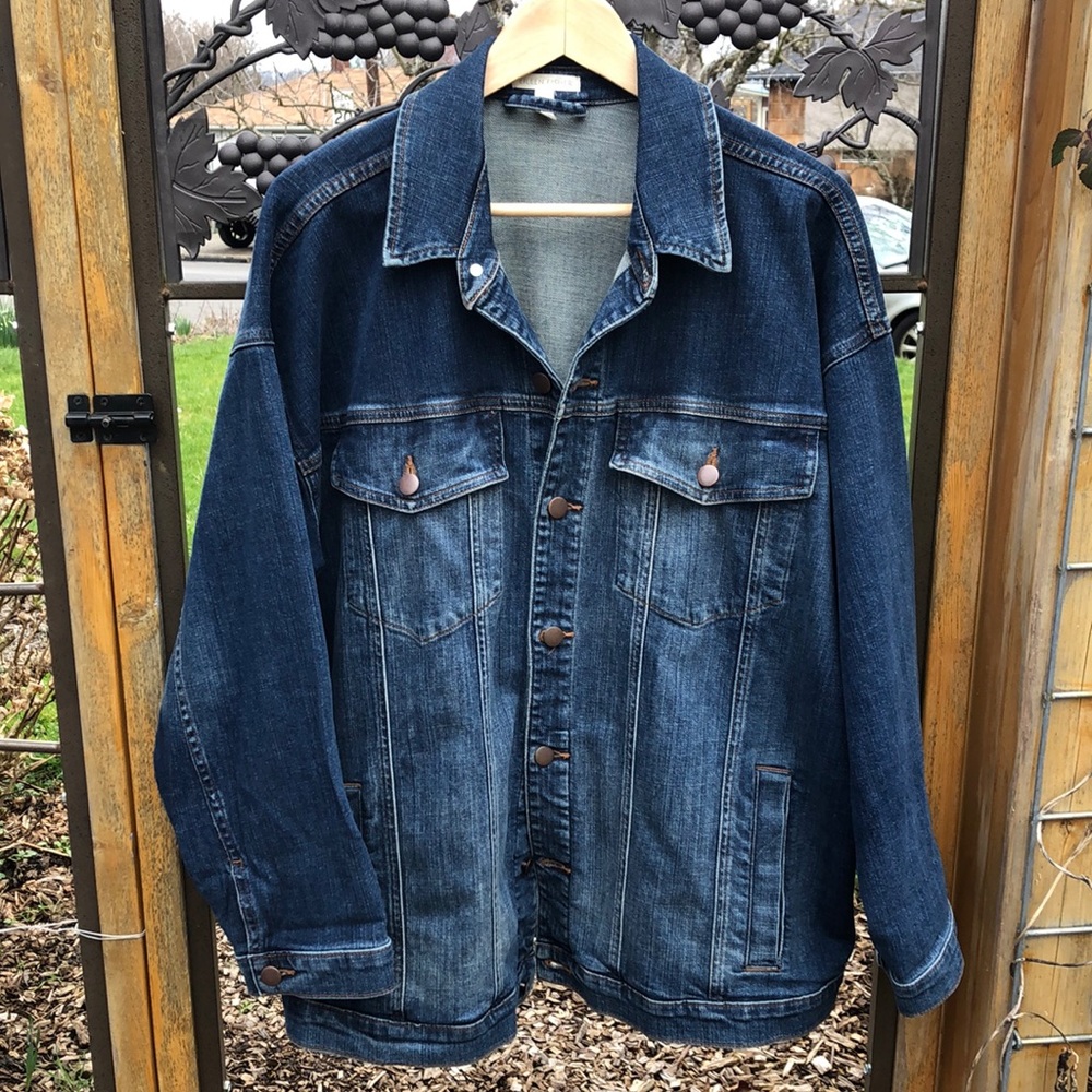 Eileen Fisher classic organic cotton blue denim jeans jacket size L